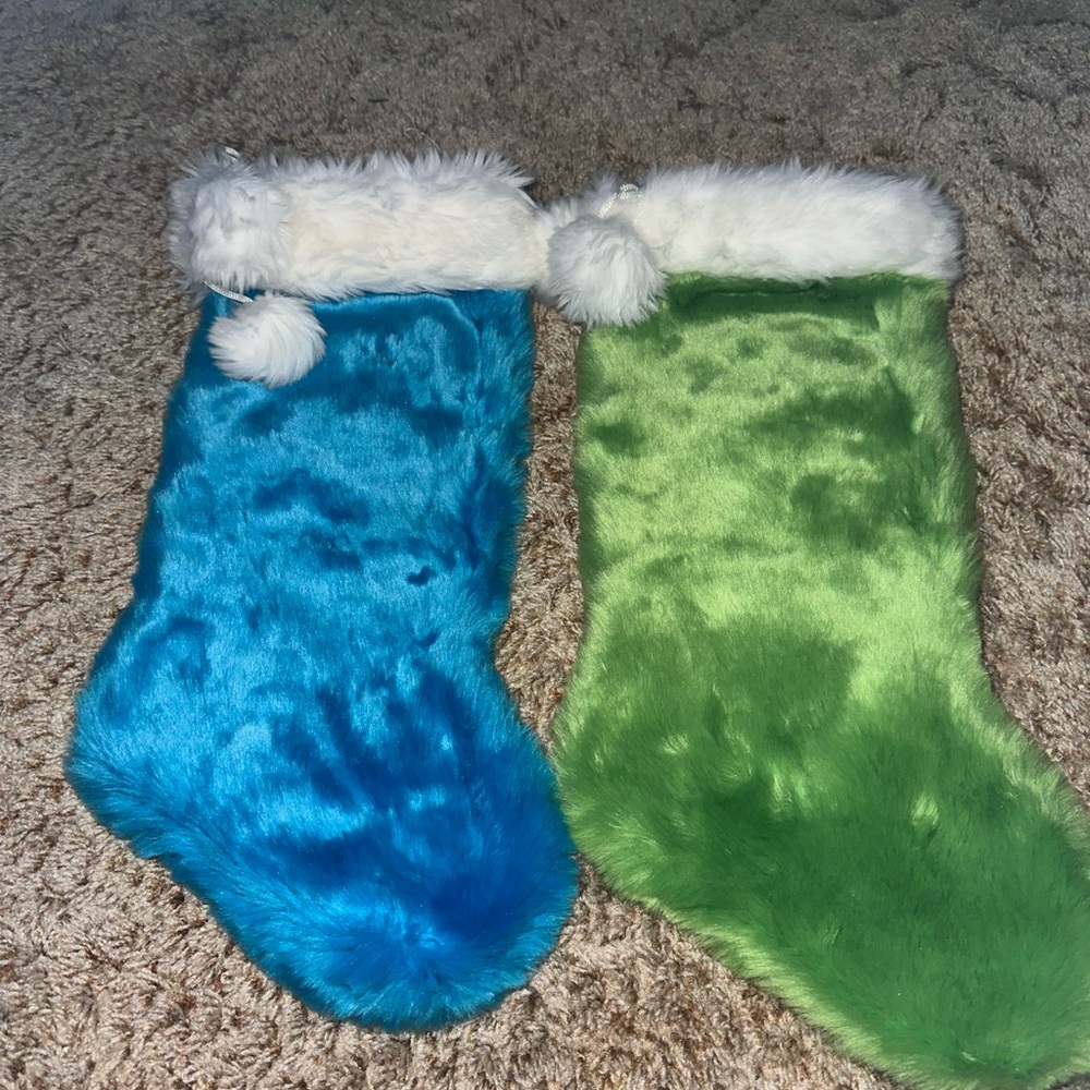 Blue and Green Faux Fur Christmas Stockings